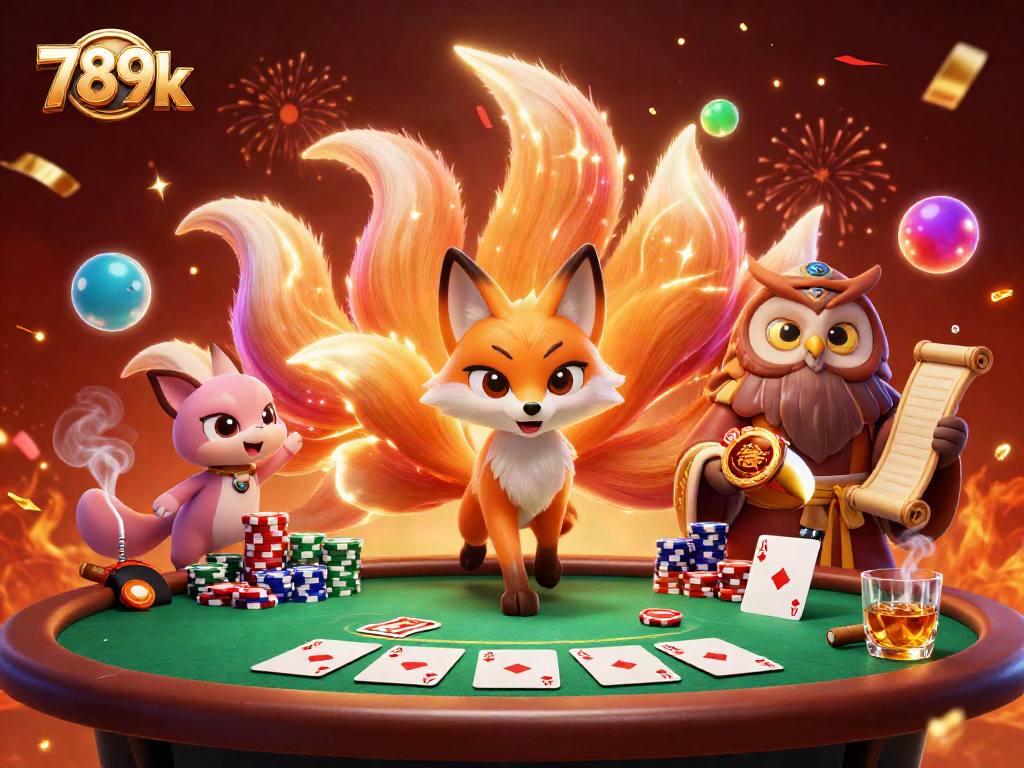 Win big in 789k poker with colorful characters, vibrantly detailed casino scene.