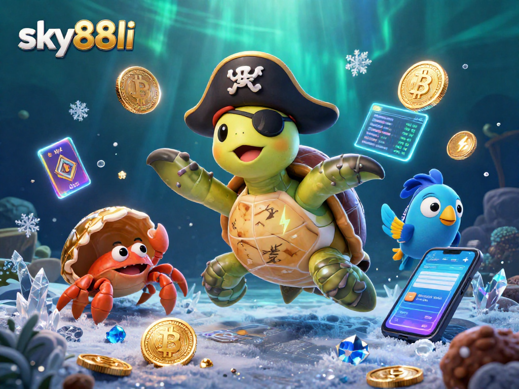 Embark on slots adventures with sky88li's colorful pirate turtle and friends as they navigate underwater treasures.