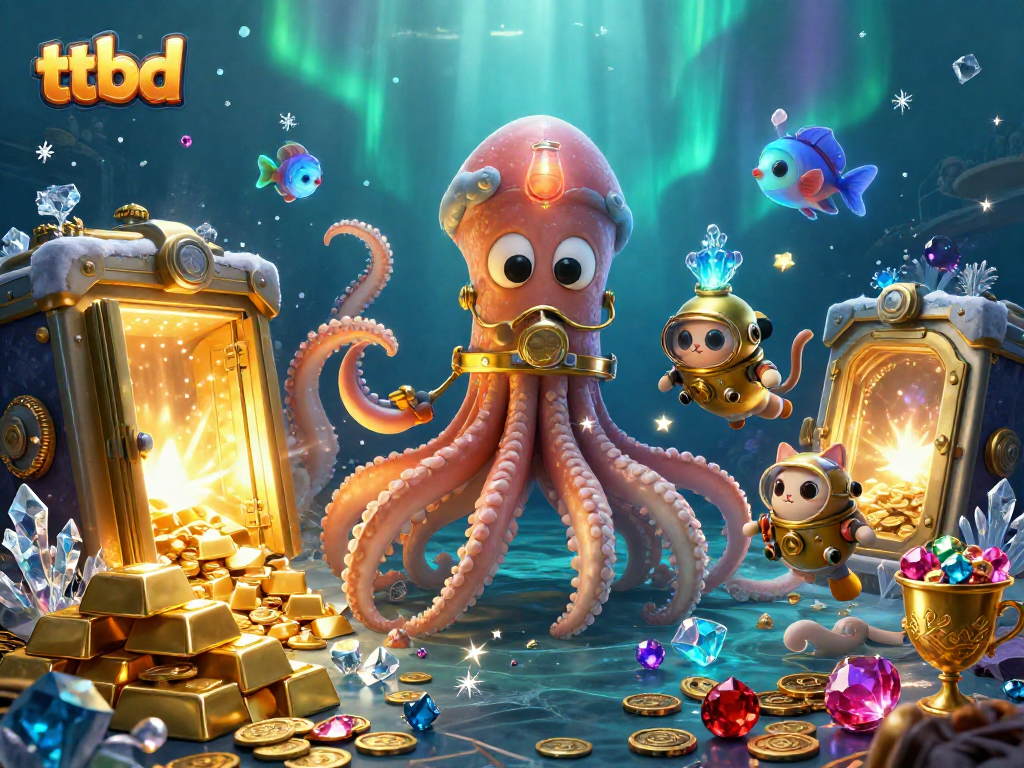 Experience the thrill of ttbd with vibrant treasures and a diving adventure in this intricate 3D illustration.