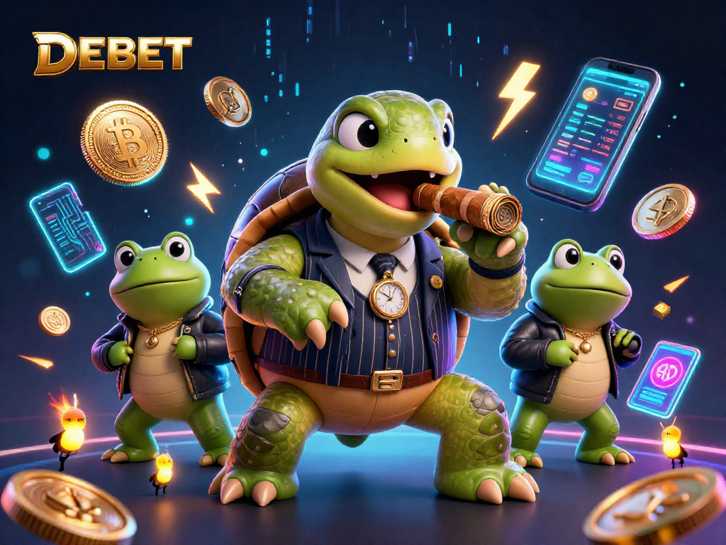 Join DEBET's vibrant casino scene with a charming snapping turtle and bullfrog enforcers.