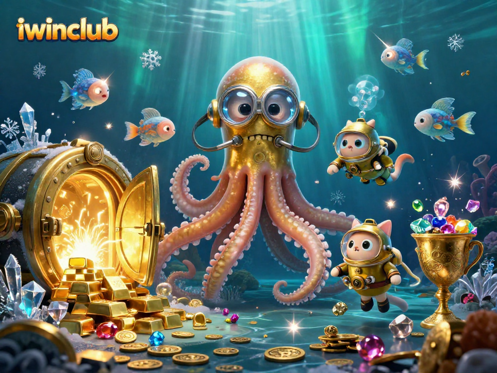 Join iwinclub for thrilling underwater adventures with a kraken, diving cat, and treasures from the deep.