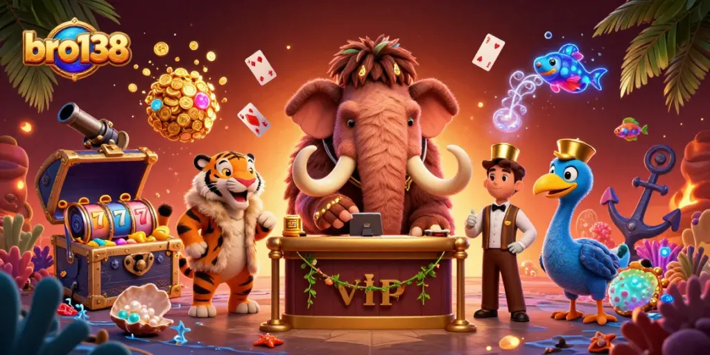 Experience bro138's vibrant casino atmosphere with engaging 3D characters and dynamic gaming elements.
