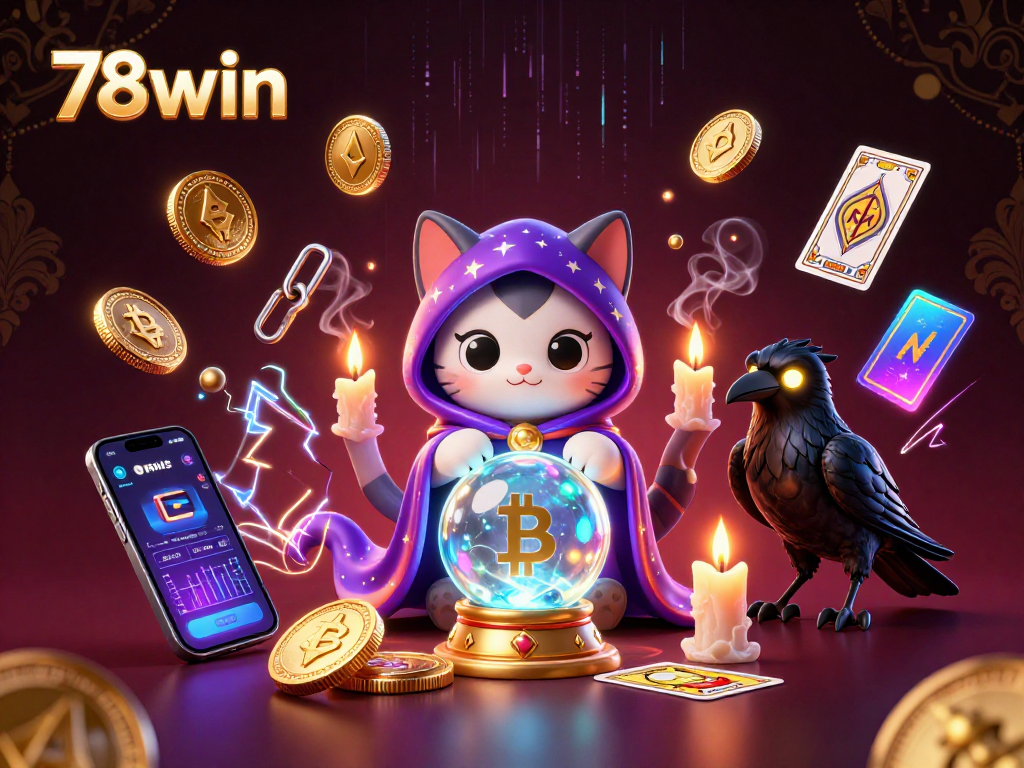 Engage with 78win's mystical gaming experience highlighted by vibrant 3D elements and casino themes.