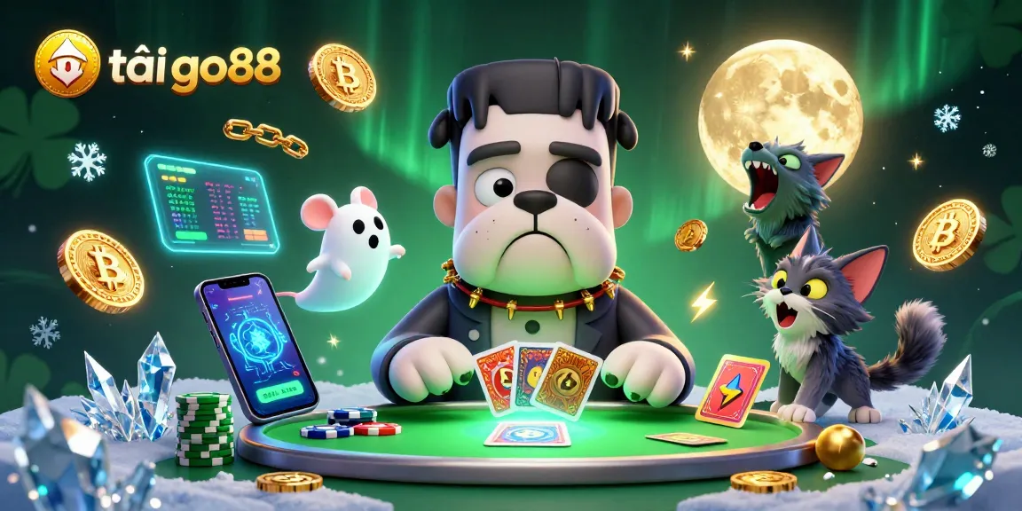 Experience the thrill as you tải go88 with a cartoon bulldog monster at a spooky casino table.