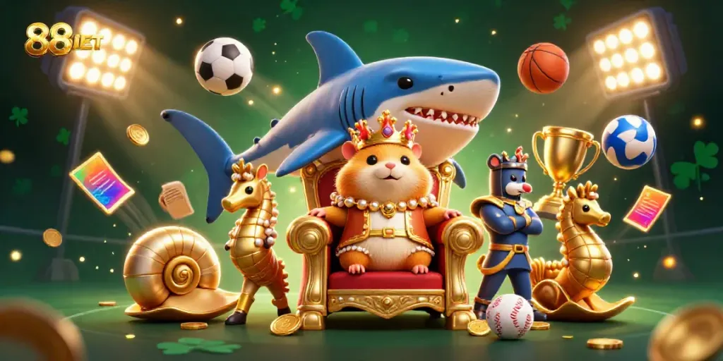 Bet on vibrant games at 88IBET with a golden hamster king-themed thrilling casino illustration.