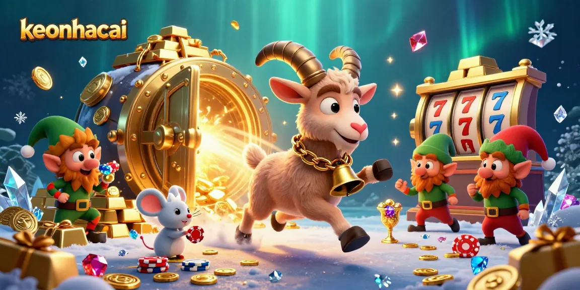 Experience the festive chaos at keonhacai with a Krampus goat running a casino, surrounded by gem-laden treasures.