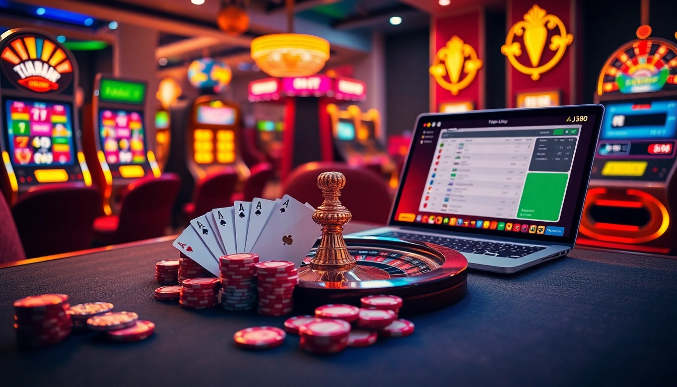 Experience thrilling gameplay at nhà cái bj88 with professional casino settings and vibrant gambling gear.