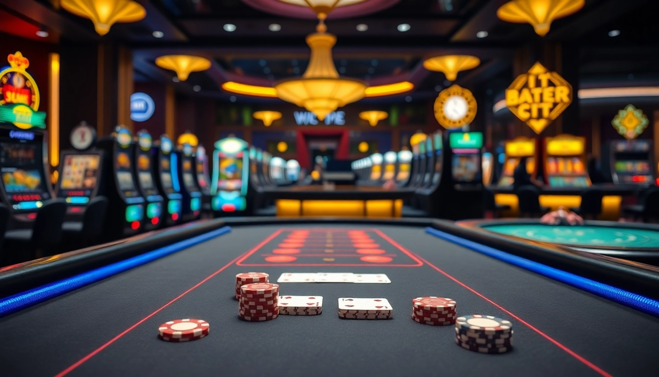 Players enjoying nostalgic S8 gaming tables filled with poker chips and cards in a modern casino.