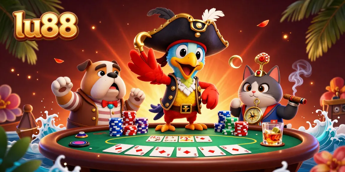 Experience thrilling poker actions with lu88, featuring vibrant characters and dynamic game elements.