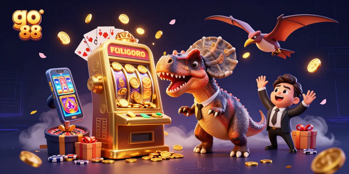 Experience the thrill of go 88 as a pachycephalosaurus headbutts a slot machine for a jackpot.