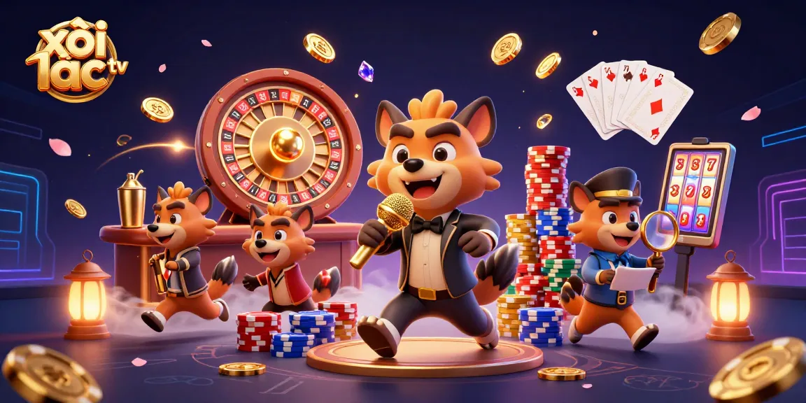 Xôi lạc tv showcases a vibrant casino scene with hyenas blending comedy and gambling, illustrating gaming excitement.