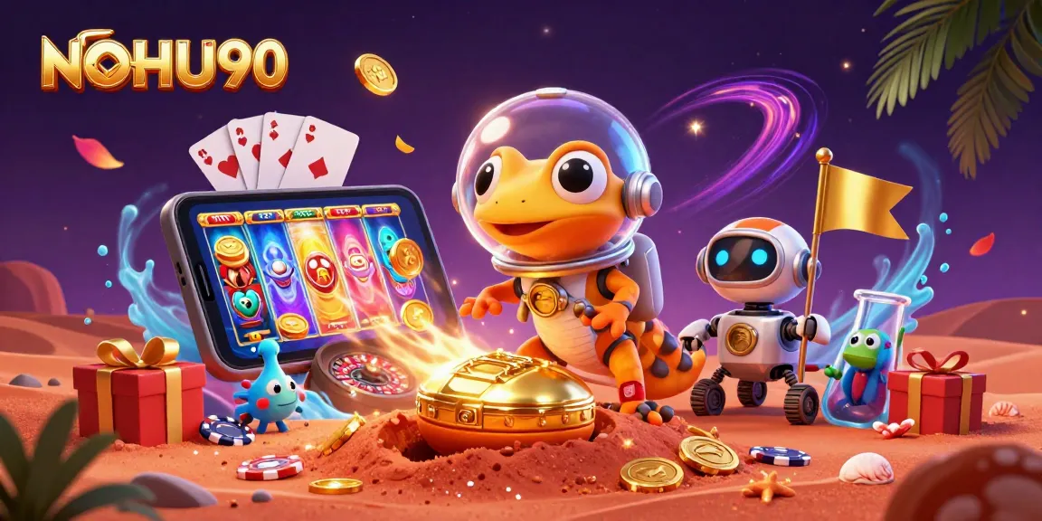 Experience the excitement of NOHU90 with a Martian gecko exploring a golden casino in space.