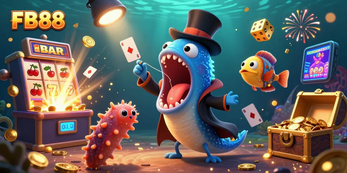 FB88 engages players with an enchanting deep-sea casino scene featuring magical characters and vibrant gambling elements.