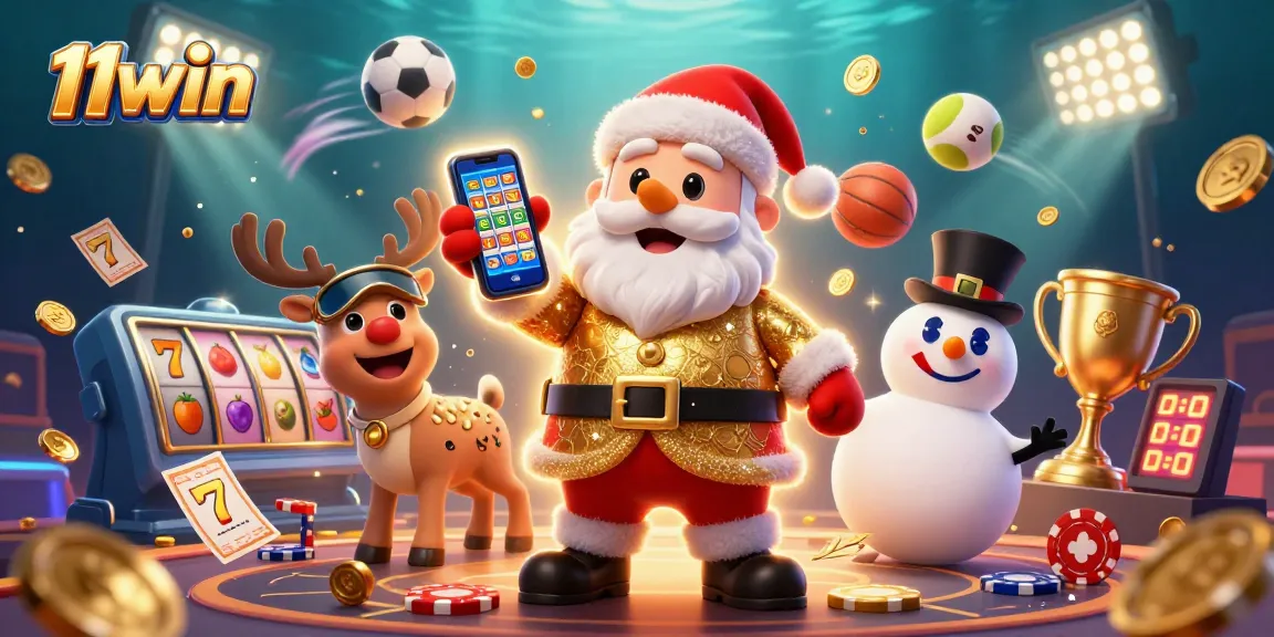 Join Santa Claus and friends at 11win for an exciting jackpot slots experience in a vibrant casino scene.