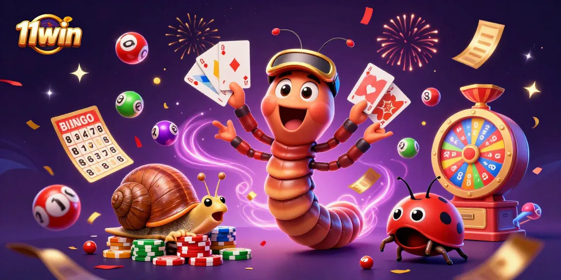 11win engages players with a lively 3D cartoon gaming scene of colorful lottery fun.