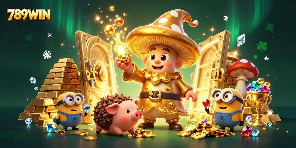 Experience thrilling wins at 789WIN with magical treasures glowing in this vibrant casino scene.