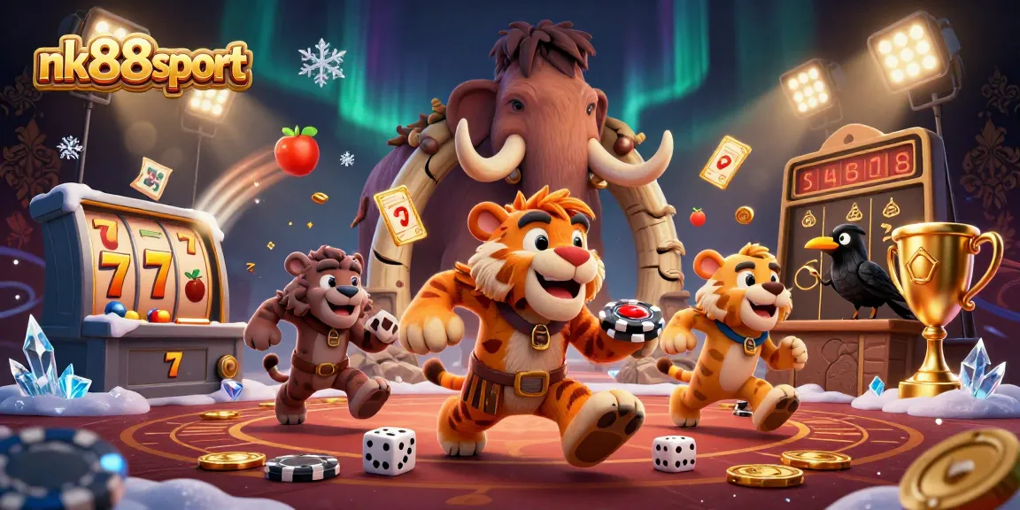 Experience exciting wins at nk88sport with captivating 3D cartoon gambling scene featuring vibrant elements.