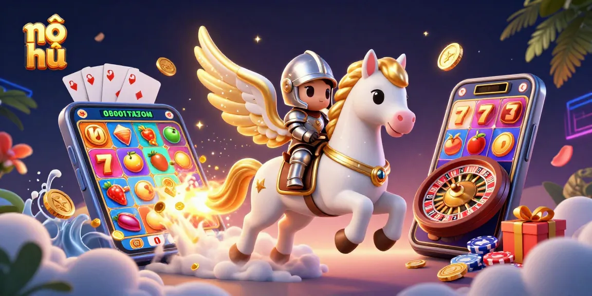 Spin and win with nổ hũ in a colorful gaming illustration showcasing slots and jackpot elements.